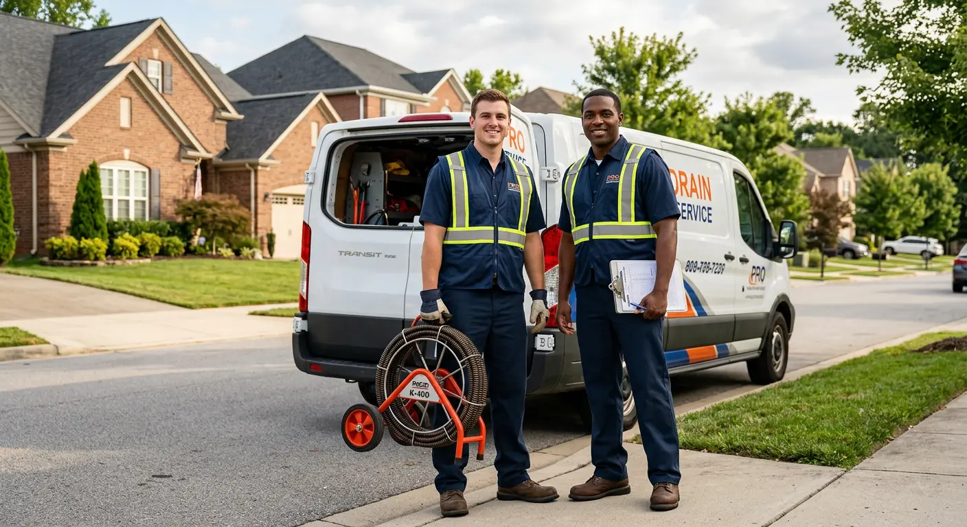 Sewer and drain service team with equipment ready for work in Washington